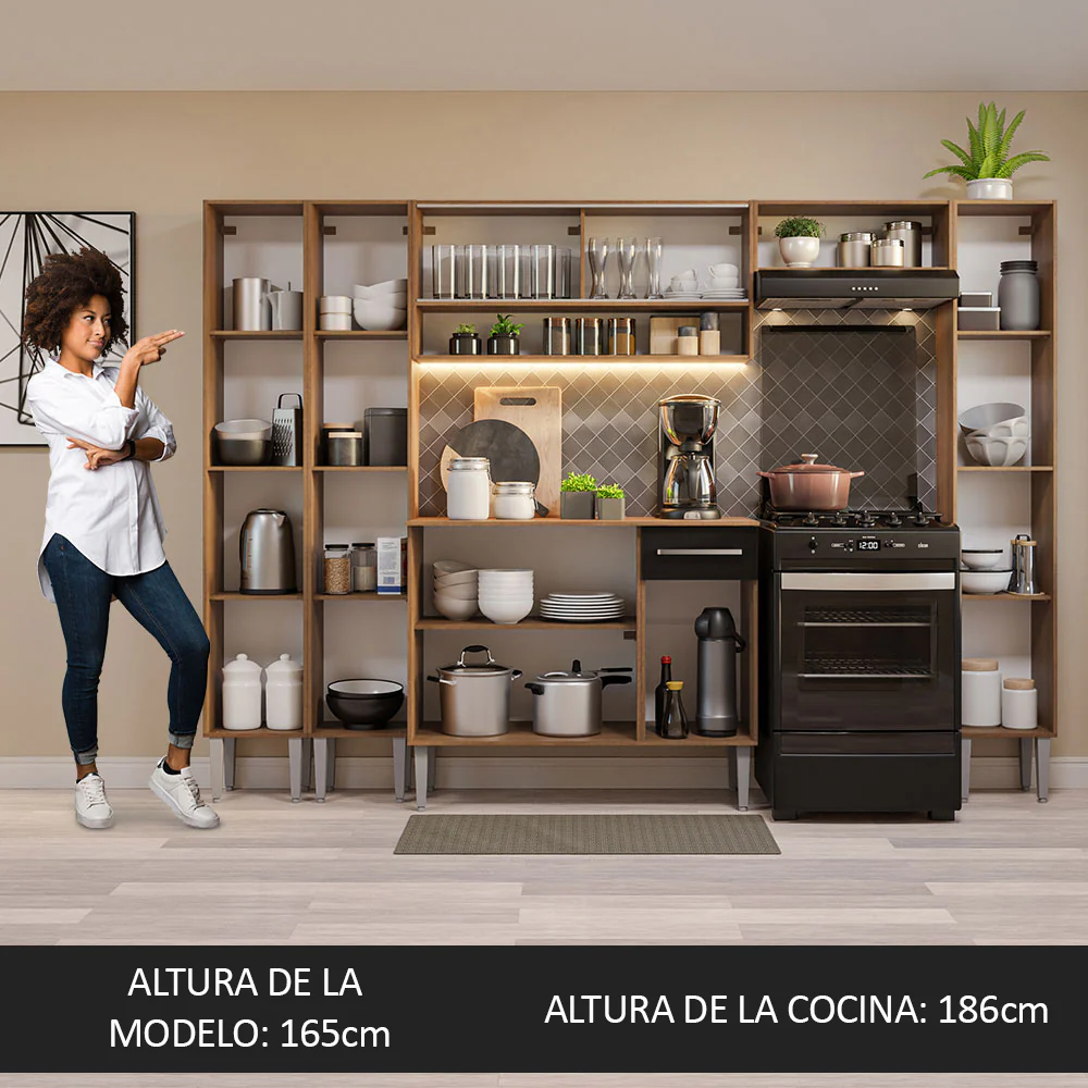 Combo completo de Cocina 261cm Marrón/Negro Emilly Madesa 04 - Image 5