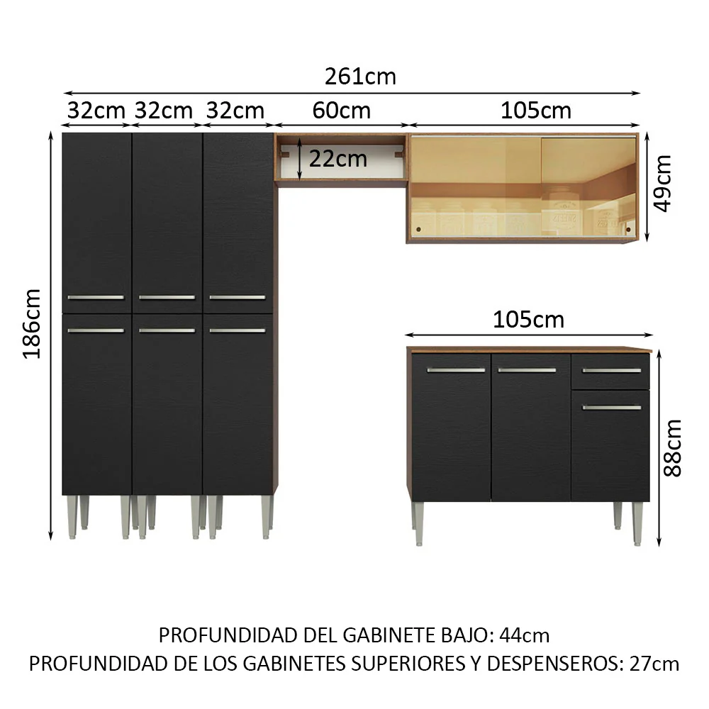 Combo completo de Cocina 261cm Marrón/Negro Emilly Madesa 05 - Image 2