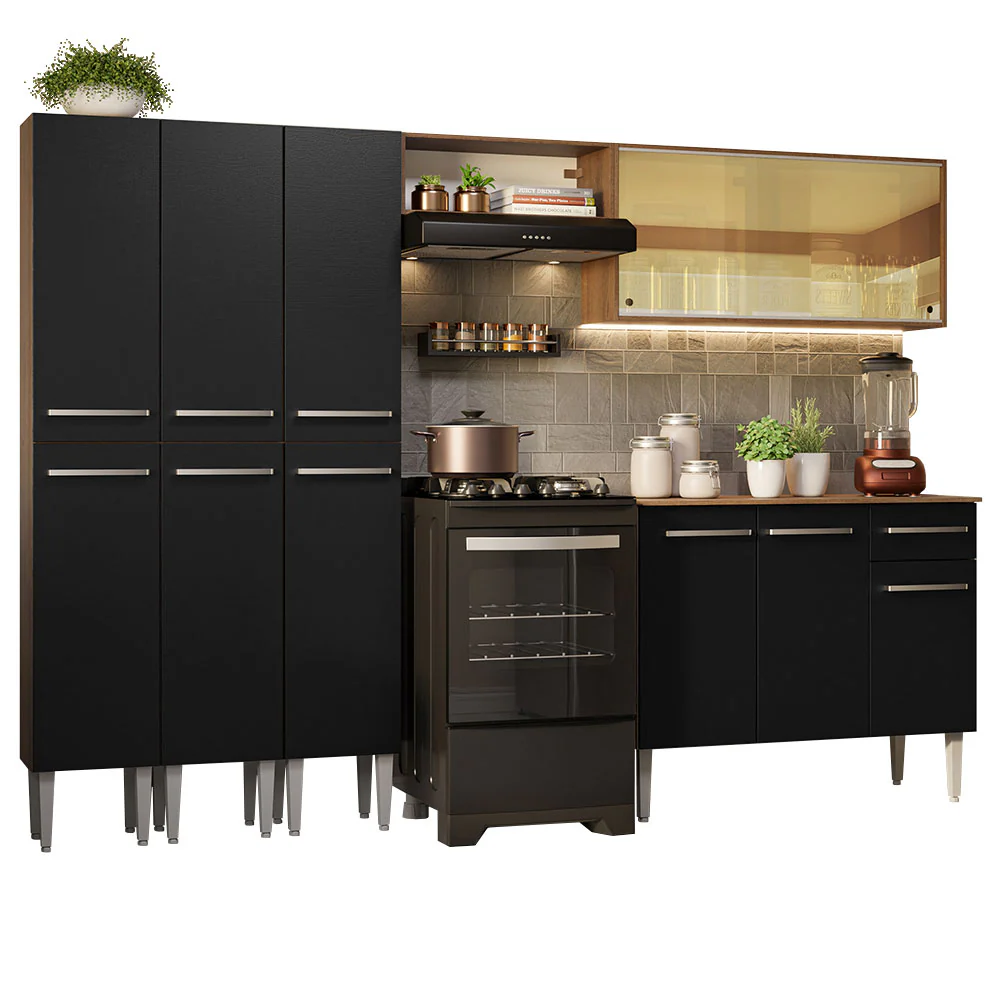 Combo completo de Cocina 261cm Marrón/Negro Emilly Madesa 05 - Image 3