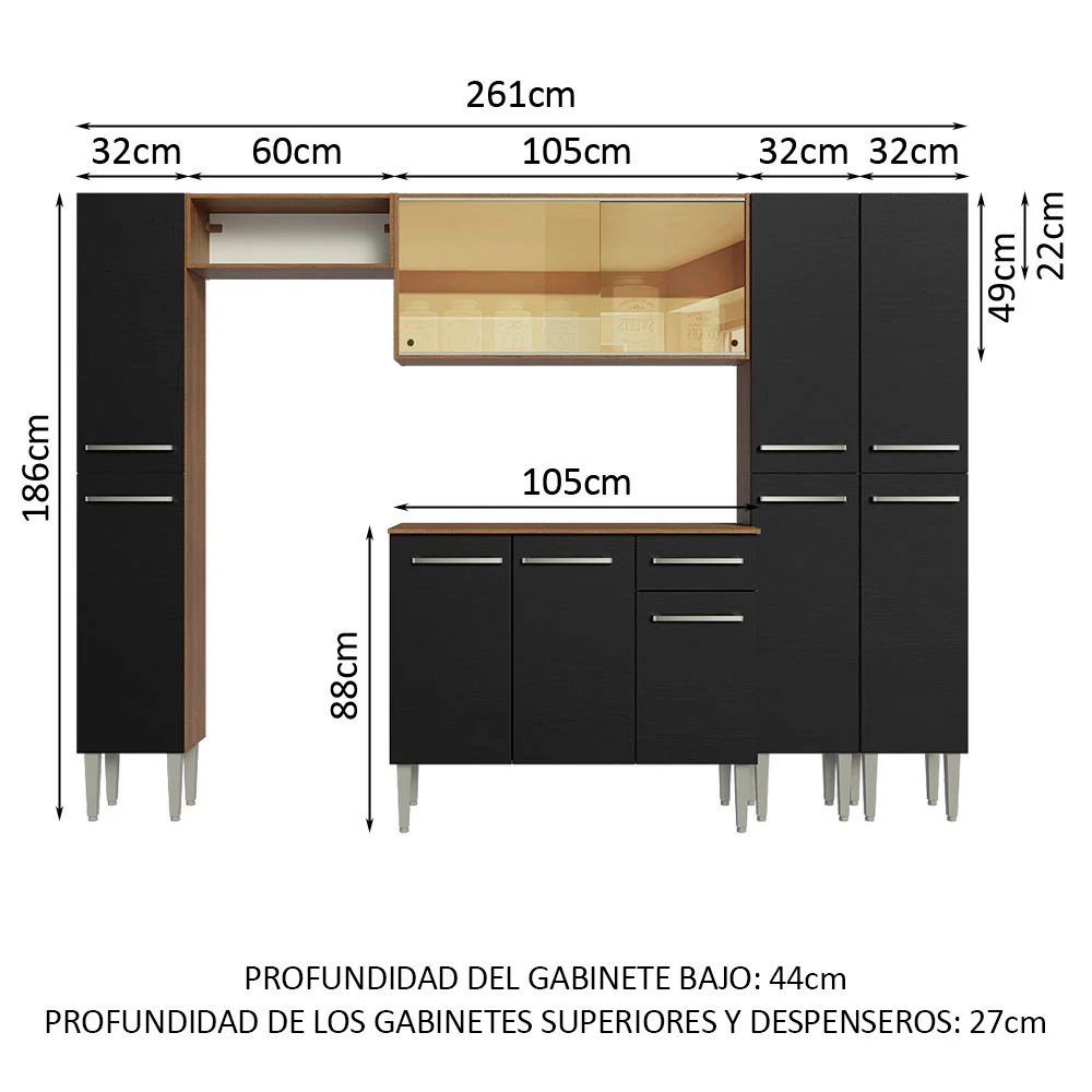 Combo completo de Cocina 261cm Marrón/Negro Emilly Madesa 07 - Image 2