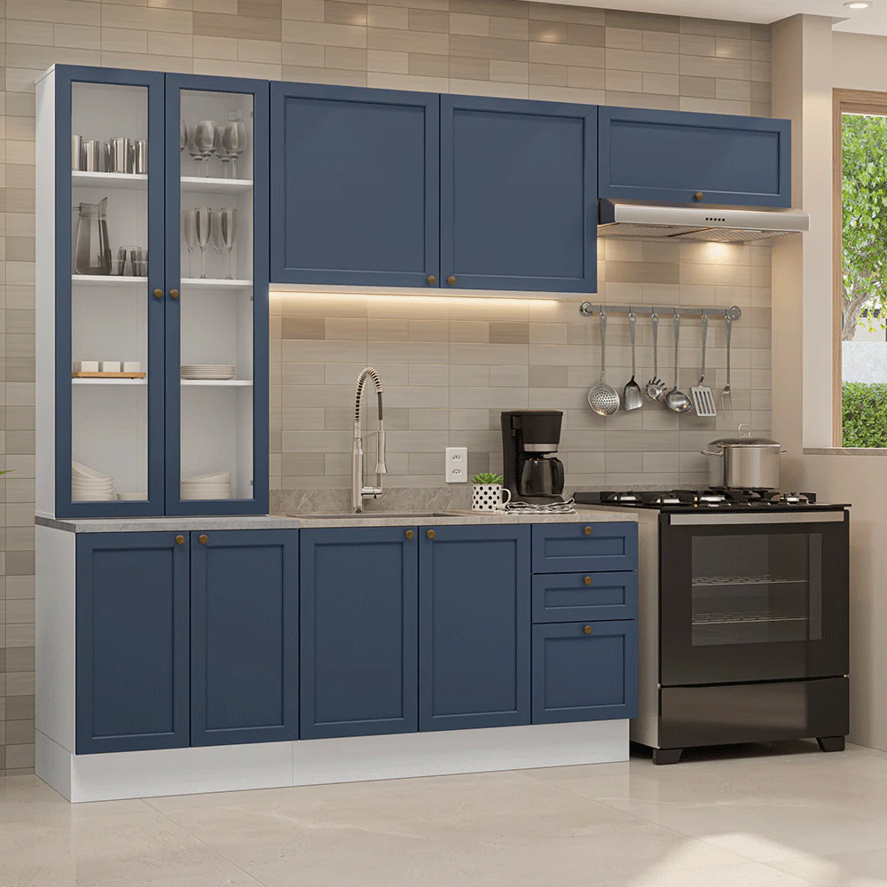Combo completo de Cocina 270 cm Blanco/Azul Vik Madesa 05