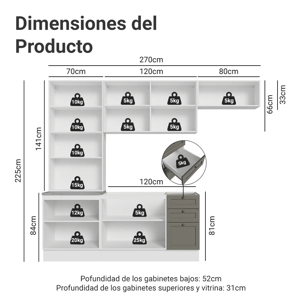 Combo completo de Cocina 270 cm Blanco/Gris Vik Madesa 05 - Image 2