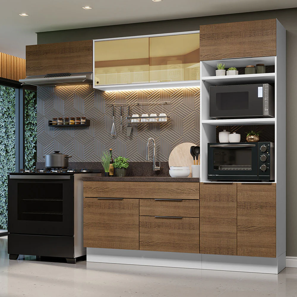 Combo Completo de Cocina 270 cm Blanco/Marrón Stella Madesa 08