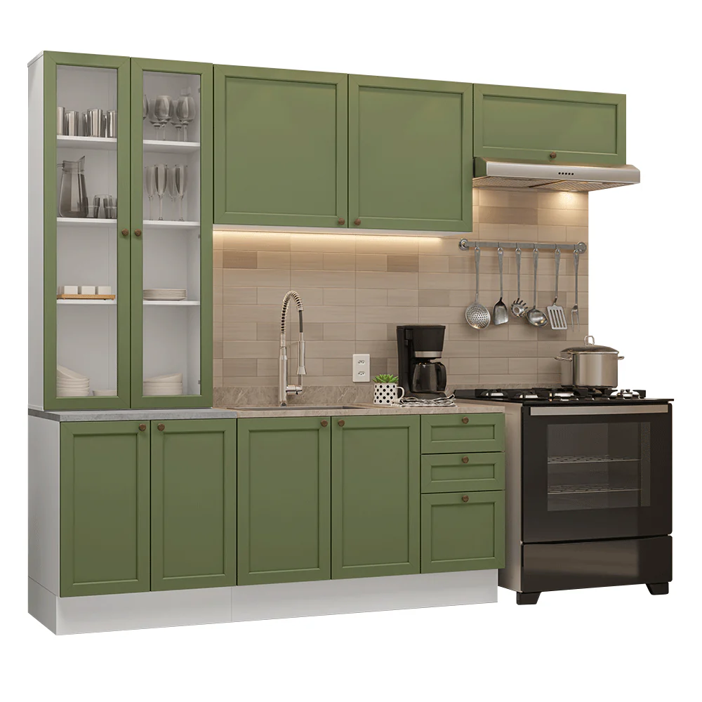 Combo completo de Cocina 270 cm Blanco/Verde Vik Madesa 05 - Image 3
