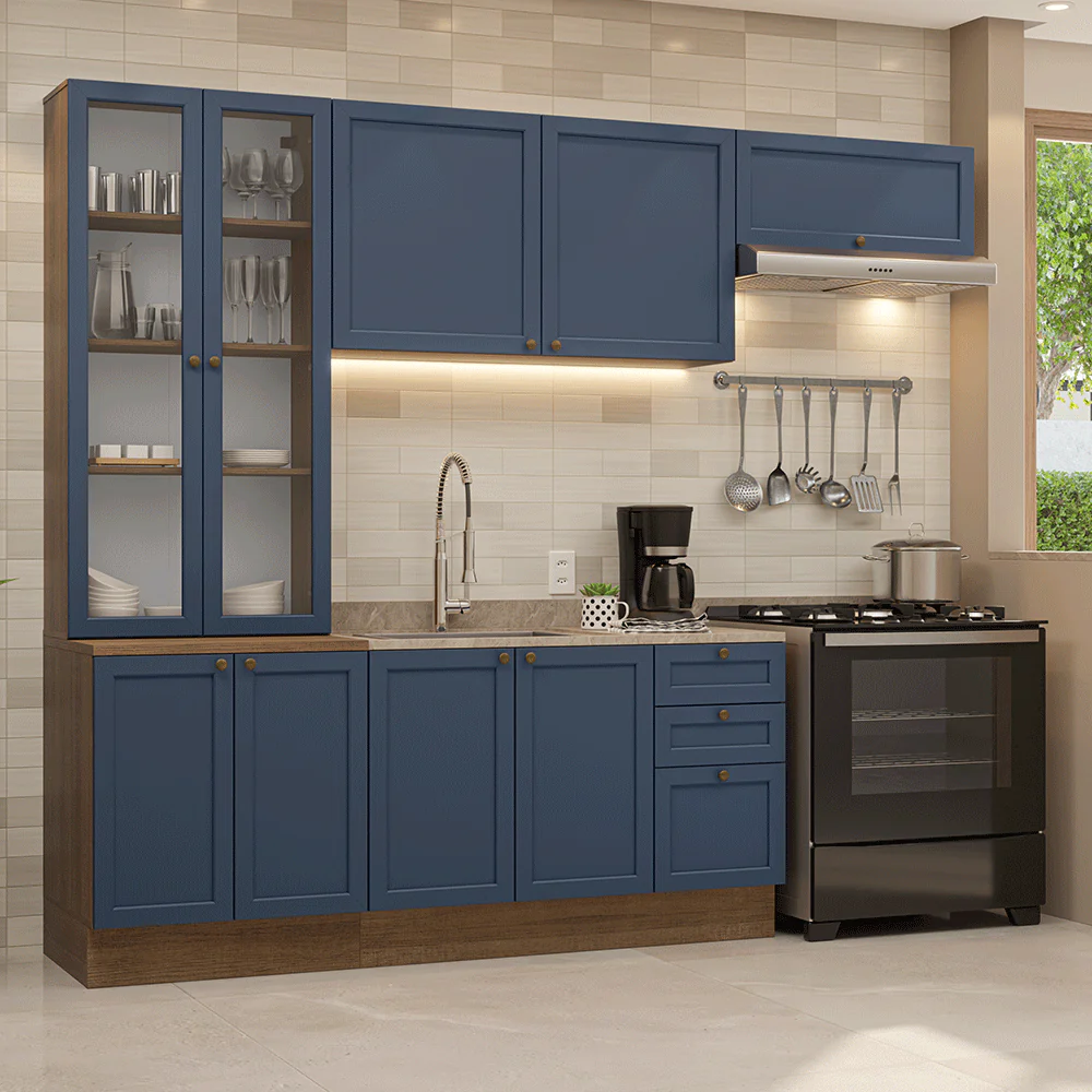 Combo completo de Cocina 270 cm Marrón/Azul Vik Madesa 05