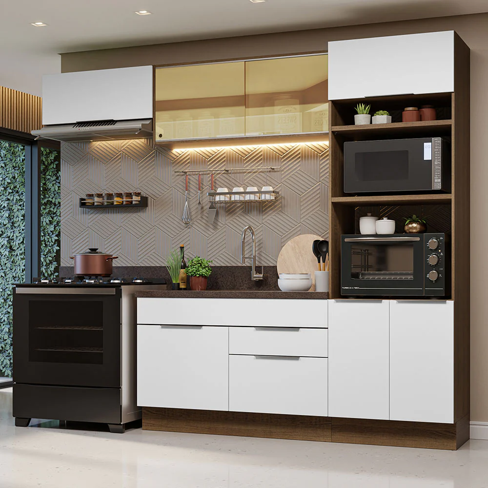 Combo Completo de Cocina 270 cm Marrón/Blanco Stella Madesa 08