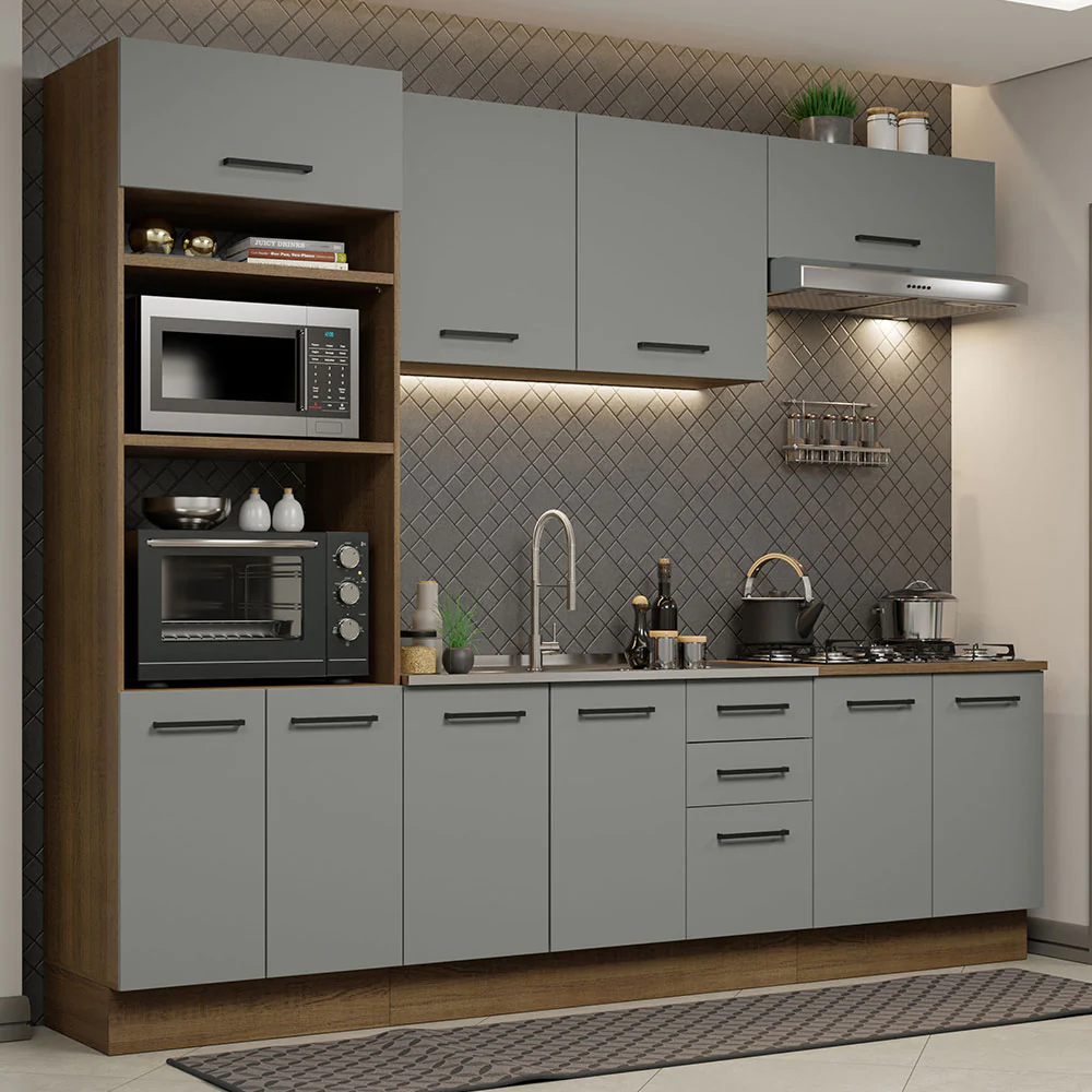 Combo Completo de Cocina 270 cm Marrón/Gris Agata Madesa 01