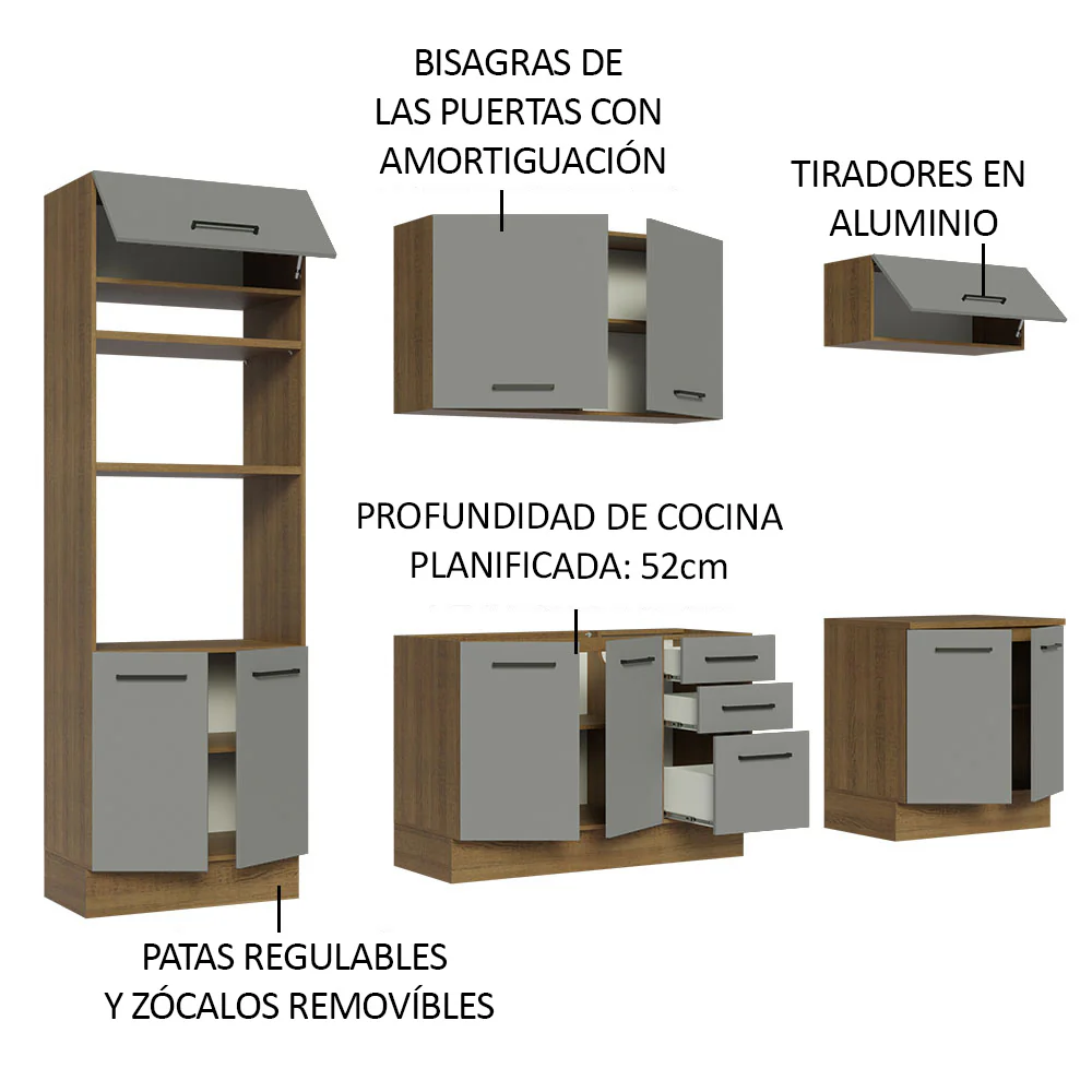 Combo Completo de Cocina 270 cm Marrón/Gris Agata Madesa 01 - Image 4