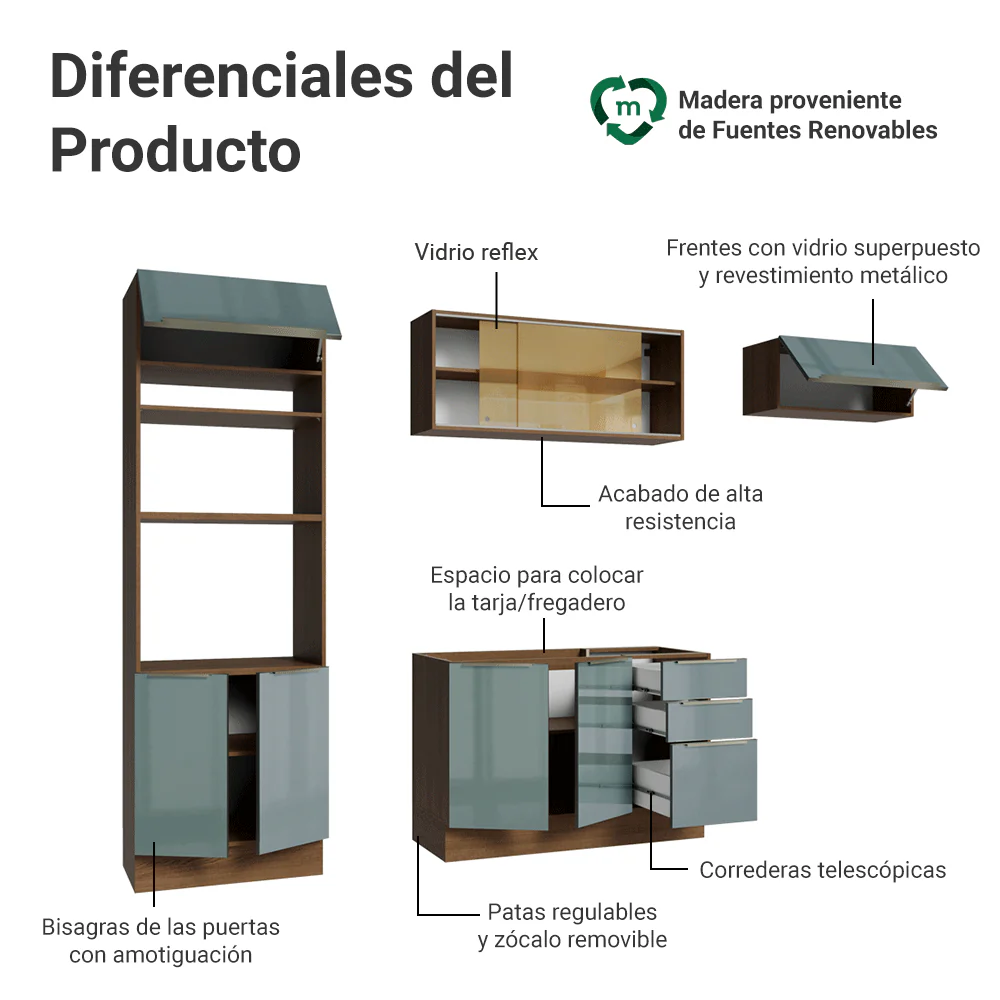 Combo completo de Cocina 270 cm Marrón/Gris Lux Madesa 07 - Image 4