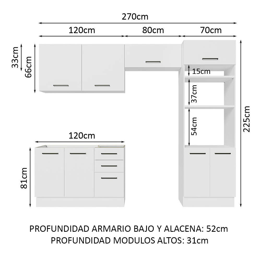 Combo completo de Cocina 270cm Blanco Agata Madesa 08 - Image 2