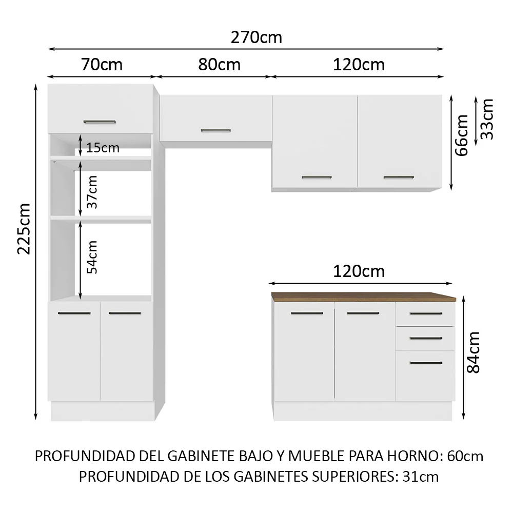 Combo completo de Cocina 270cm Blanco/Marrón 60cm de fondo Agata Madesa 09 - Image 2