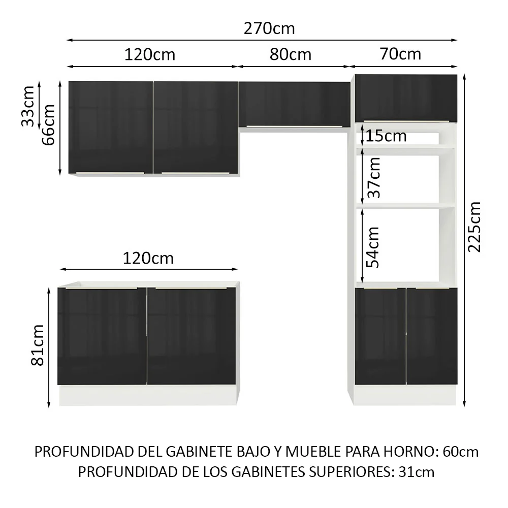 Combo completo de Cocina 270cm Blanco/Negro Lux Madesa 01 - Image 3
