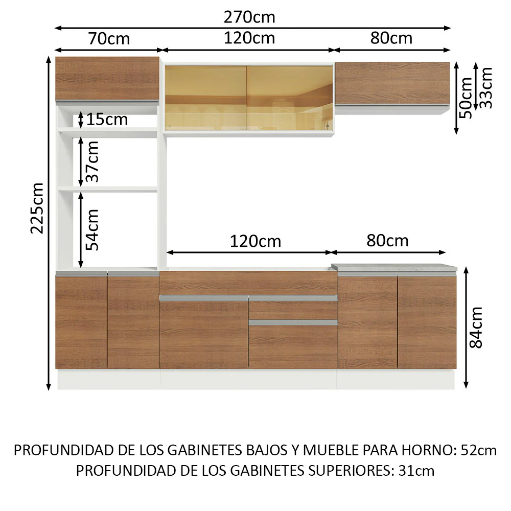 Combo completo de Cocina 270cm Glamy Madesa 10 Blanco/Marrón - Image 2