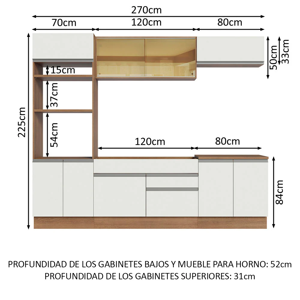 Combo completo de Cocina 270cm Glamy Madesa 10 Marrón/Blanco - Image 2