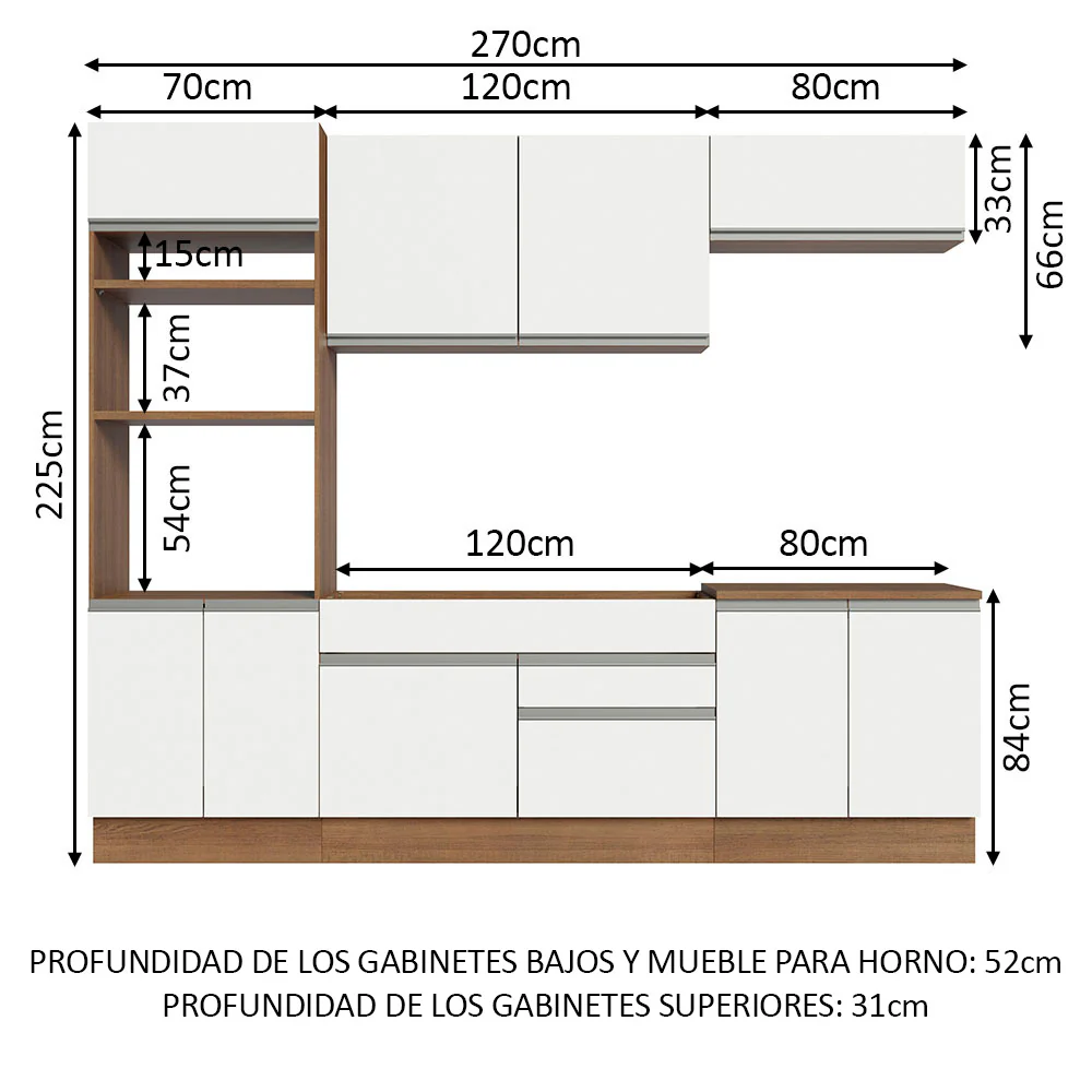 Combo completo de Cocina 270cm Marrón/Blanco Glamy Madesa 13 - Image 2