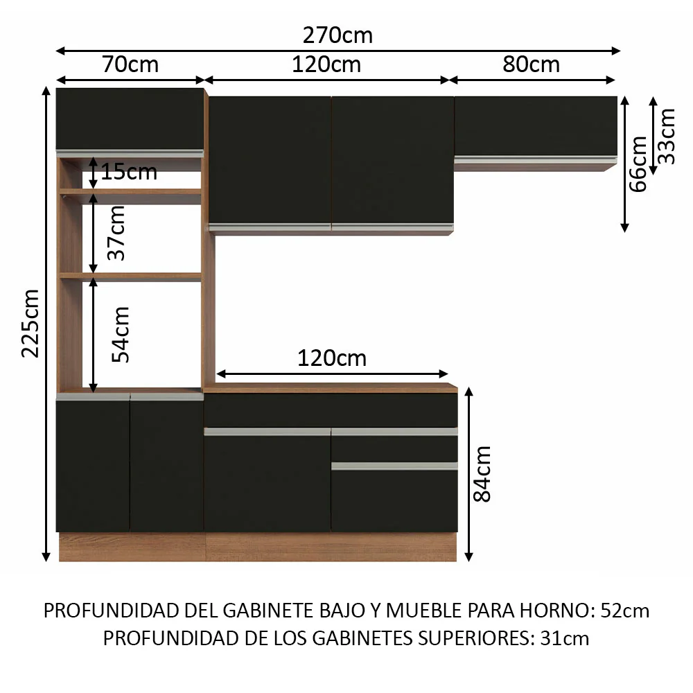 Combo completo de Cocina 270cm Marrón/Negro Glamy Madesa 14 - Image 3