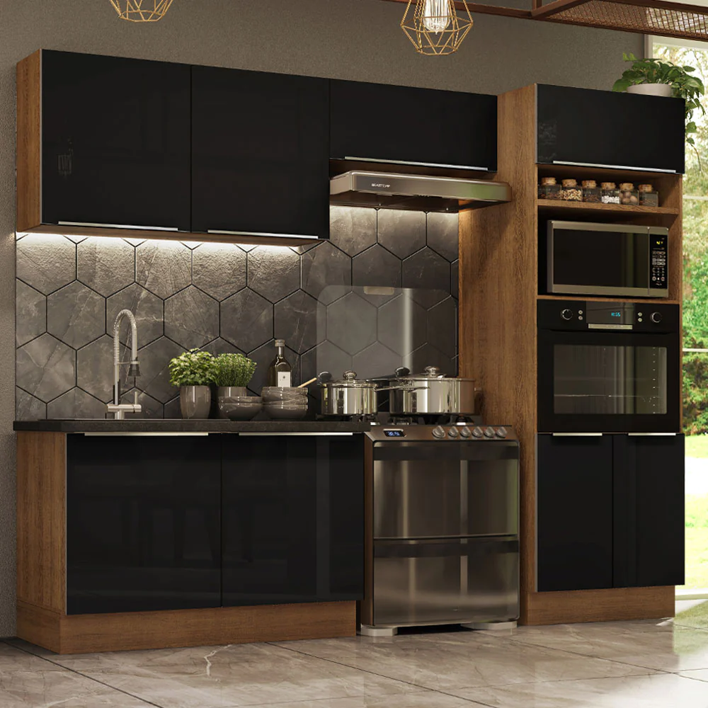 Combo completo de Cocina 270cm Marrón/Negro Lux Madesa 01
