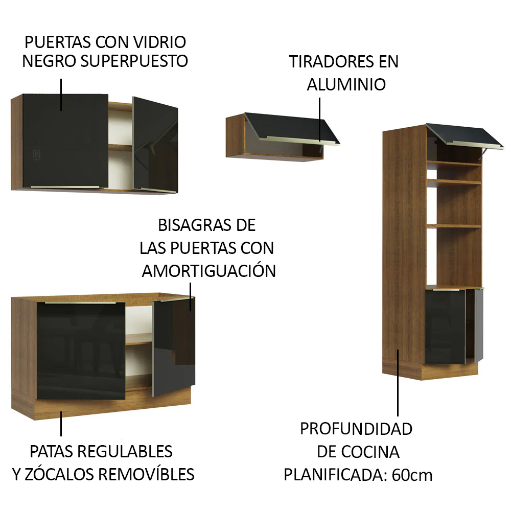 Combo completo de Cocina 270cm Marrón/Negro Lux Madesa 01 - Image 4