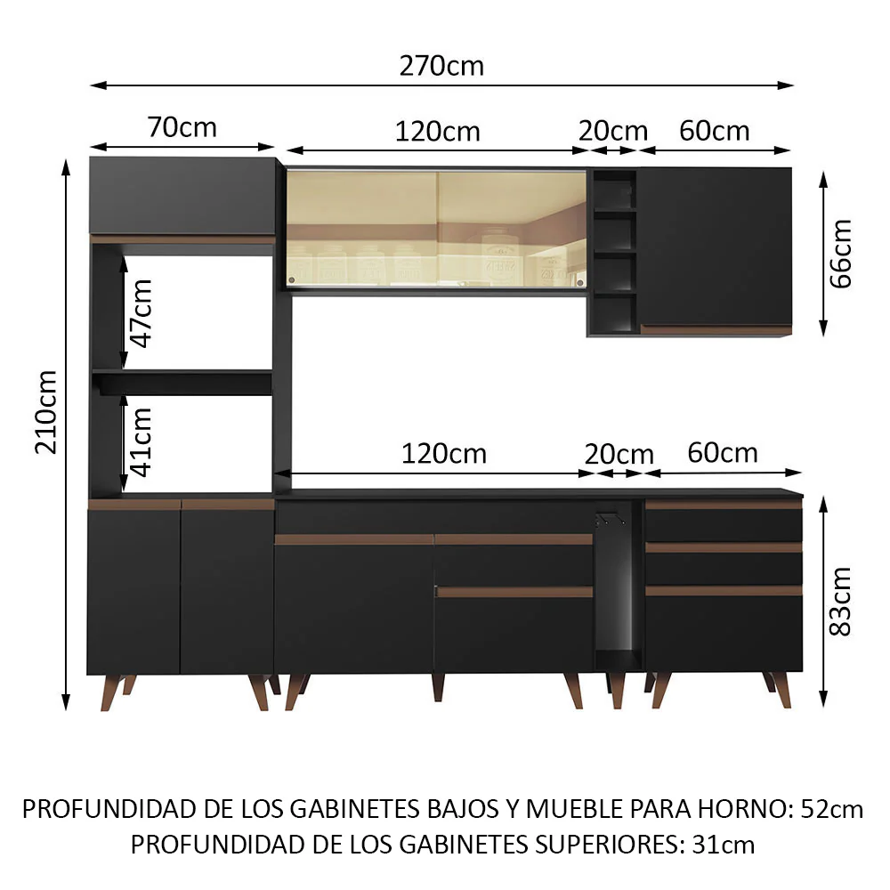 Combo completo de Cocina 270cm Negro Reims Madesa 01 - Image 2