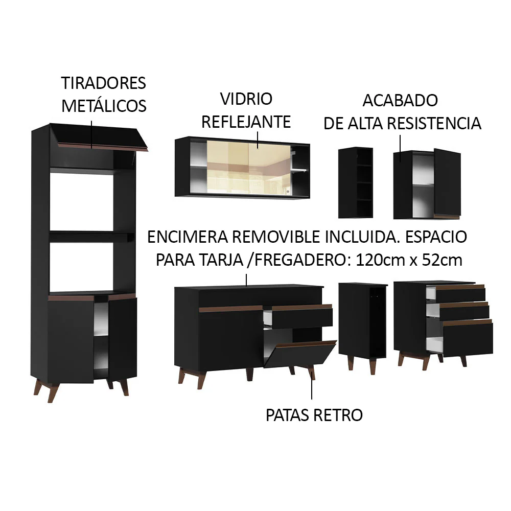 Combo completo de Cocina 270cm Negro Reims Madesa 01 - Image 4