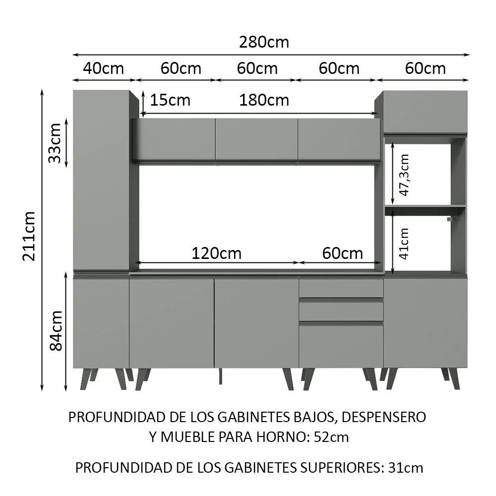 Combo Completo de Cocina 280 cm Gris Nice Madesa 01 - Image 2