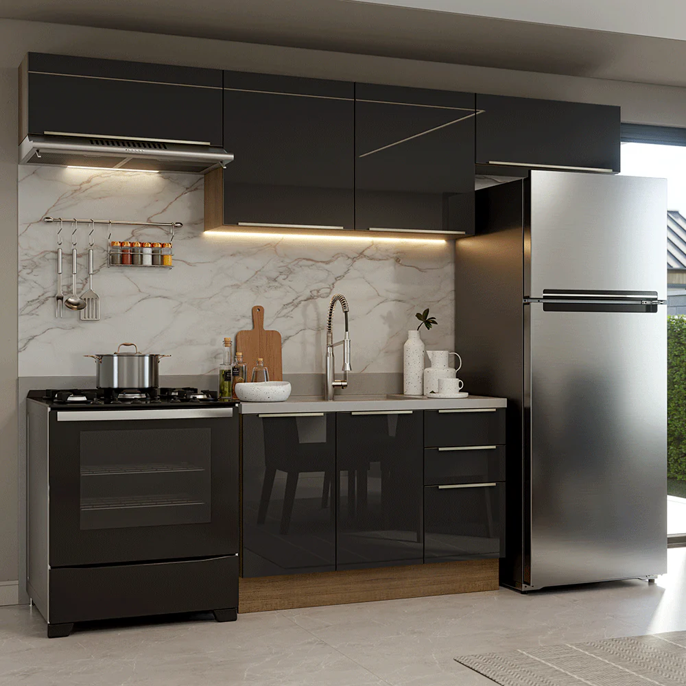 Combo Completo de Cocina 280 cm Marrón/Negro Lux Madesa 01