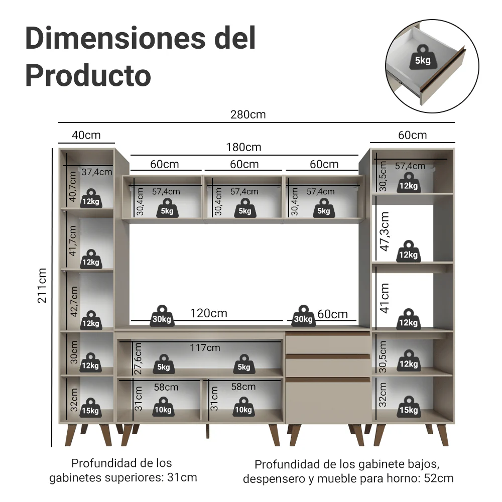 Combo completo de Cocina 280cm Crema Nice 01 - Image 2