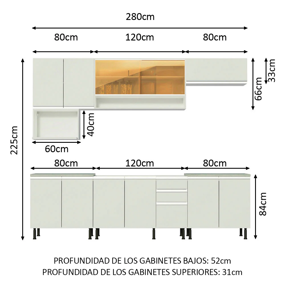 Combo completo de Cocina 280cm Genova Madesa 04SR - Blanco - Image 2