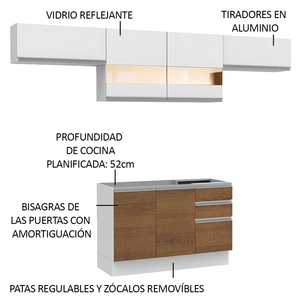 Combo completo de Cocina 280cm Marina Madesa 01 - Blanco/Marrón - Image 4