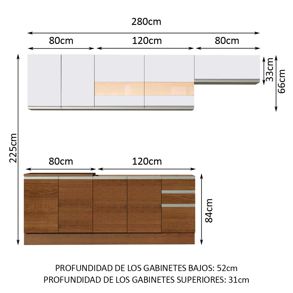 Combo completo de Cocina 280cm Marrón/Blanco Marcela Madesa 03 - Image 2