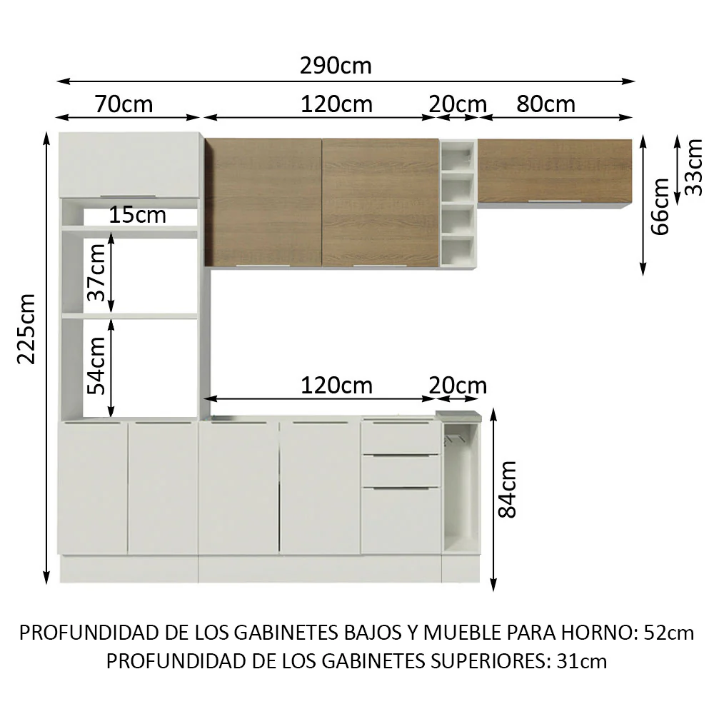 Combo Completo de Cocina 290cm Blanco/Blanco/Marrón Stella Madesa 02 - Image 2