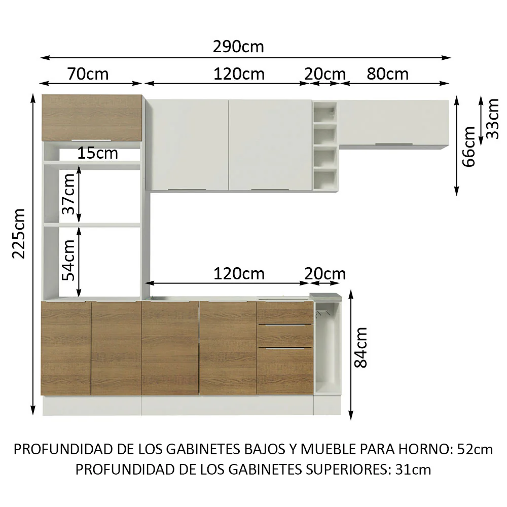 Combo Completo de Cocina 290cm Blanco/Marrón/Blanco Stella Madesa 02 - Image 2