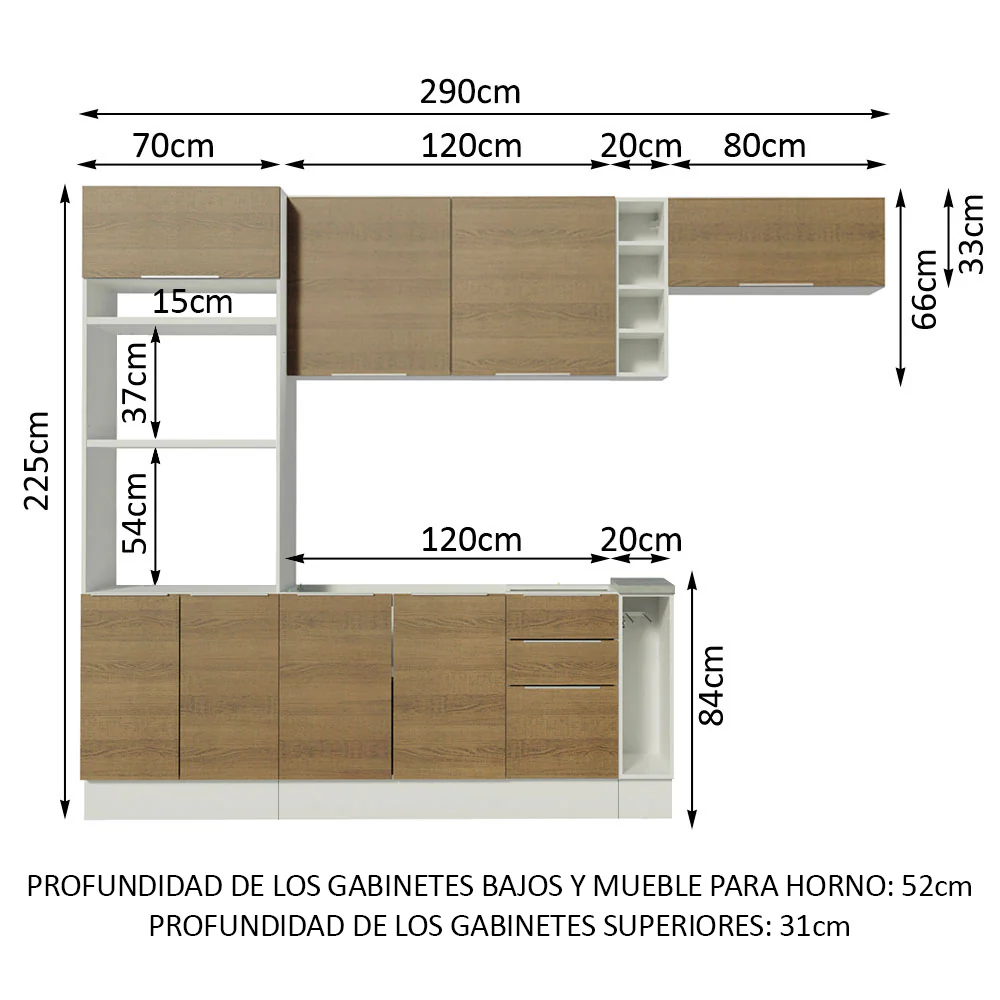 Combo Completo de Cocina 290cm Blanco/Marrón Stella Madesa 02 - Image 2