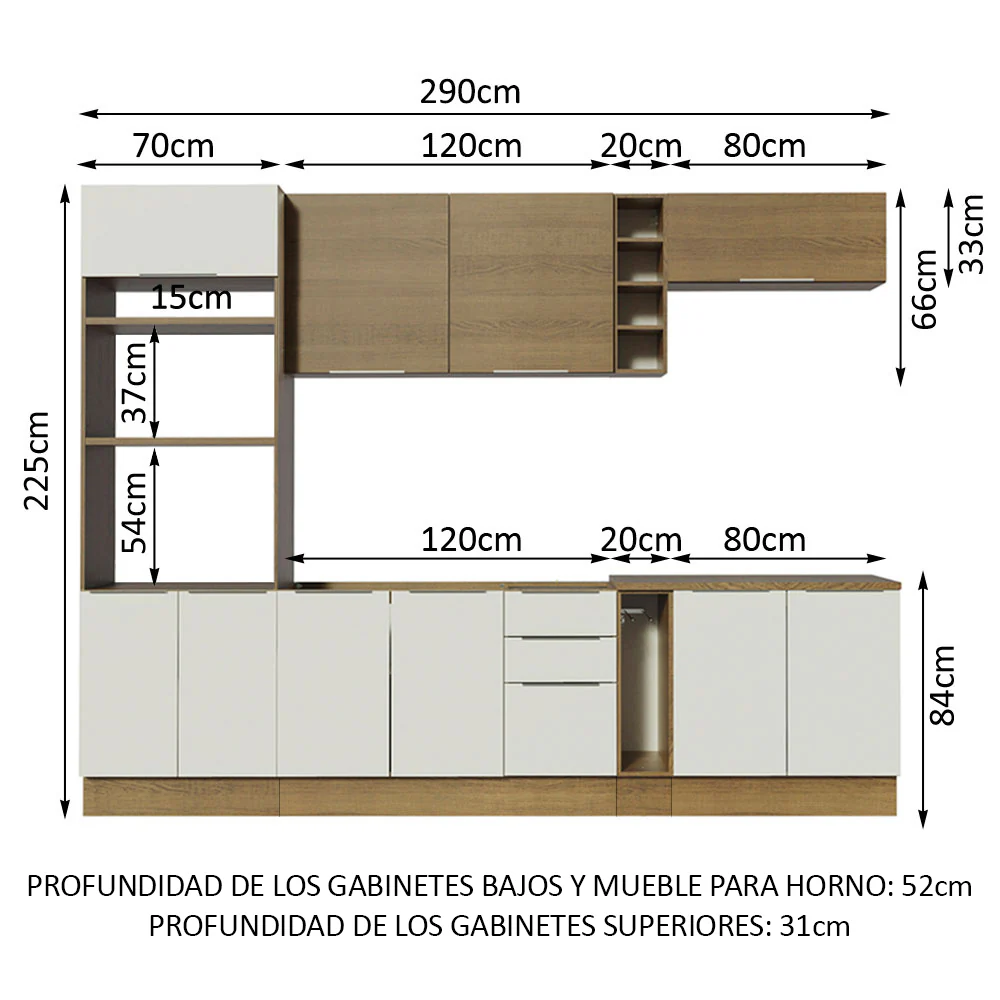 Combo completo de Cocina 290cm Marrón/Blanco/Marrón Stella Madesa 01 - Image 2