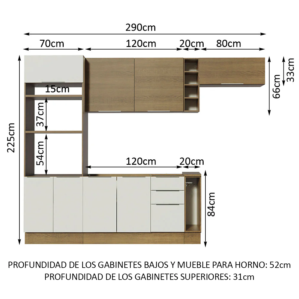 Combo Completo de Cocina 290cm Marrón/Blanco/Marrón Stella Madesa 02 - Image 2
