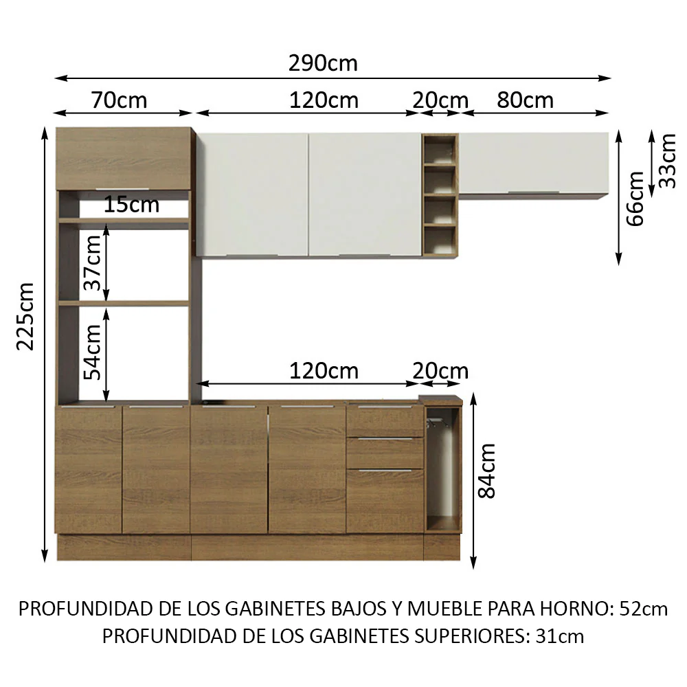 Combo Completo de Cocina 290cm Marrón/Marrón/Blanco Stella Madesa 02 - Image 2