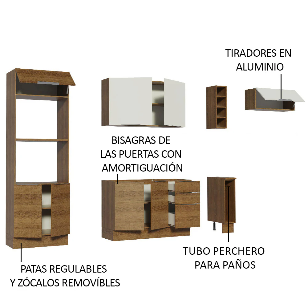 Combo Completo de Cocina 290cm Marrón/Marrón/Blanco Stella Madesa 02 - Image 4