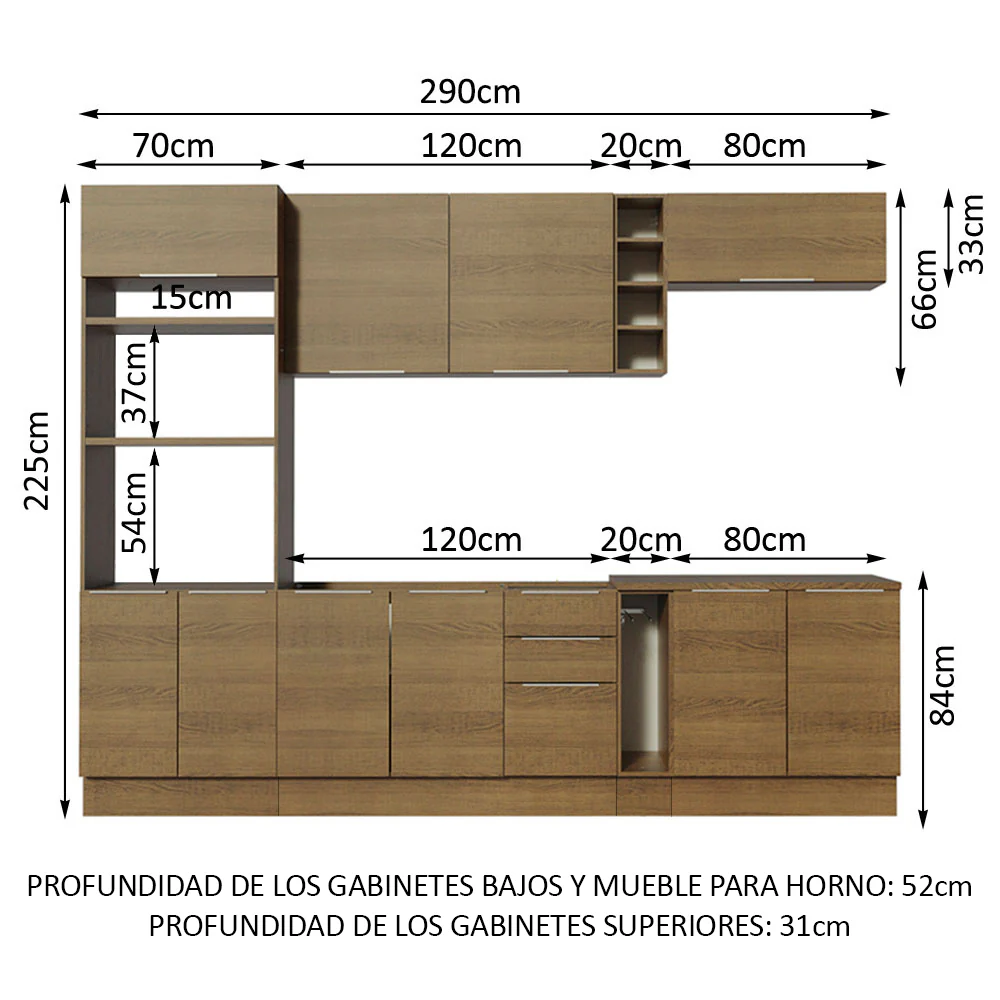 Combo Completo de Cocina 290cm Marrón Stella Madesa 01 - Image 2