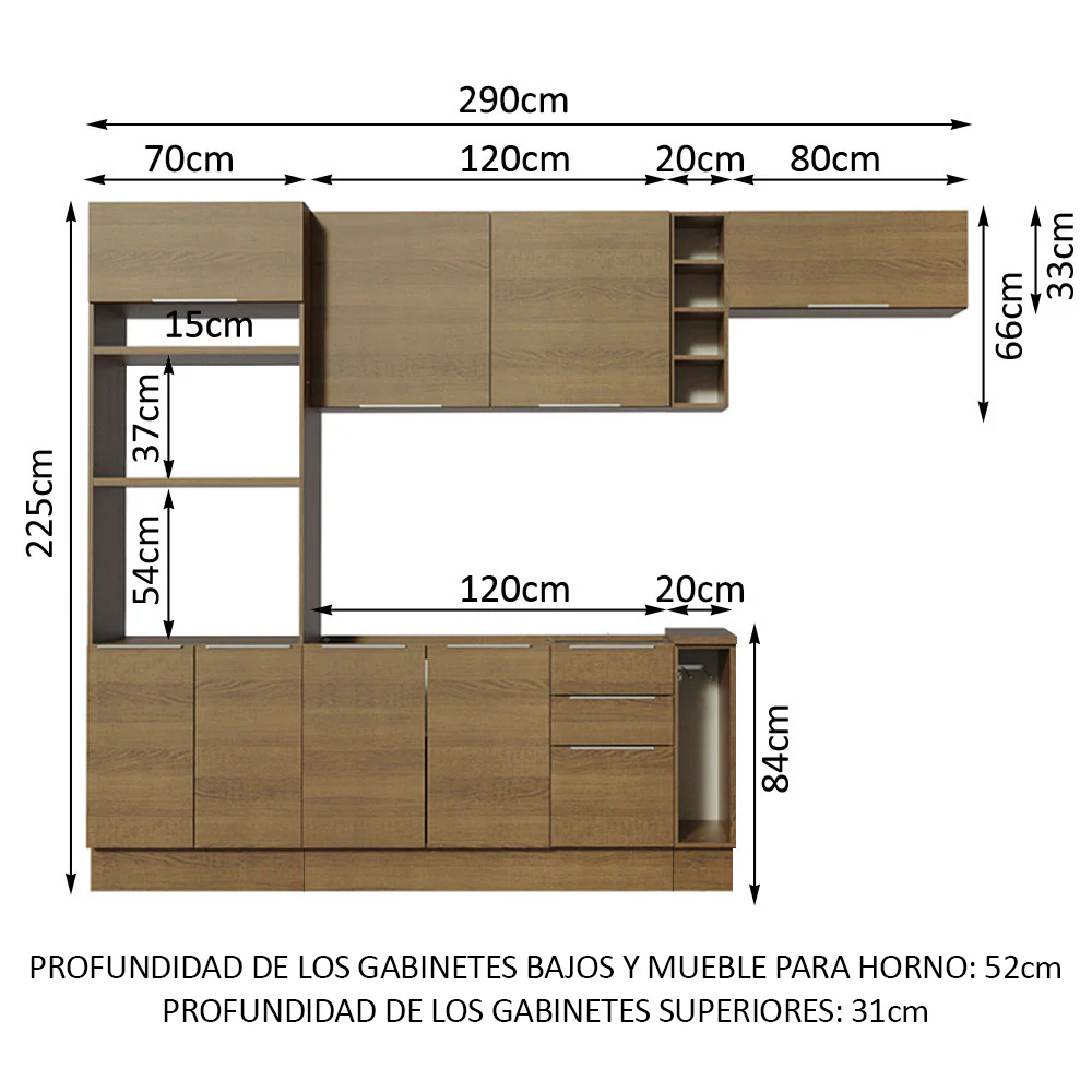 Combo Completo de Cocina 290cm Marrón Stella Madesa 02 - Image 2