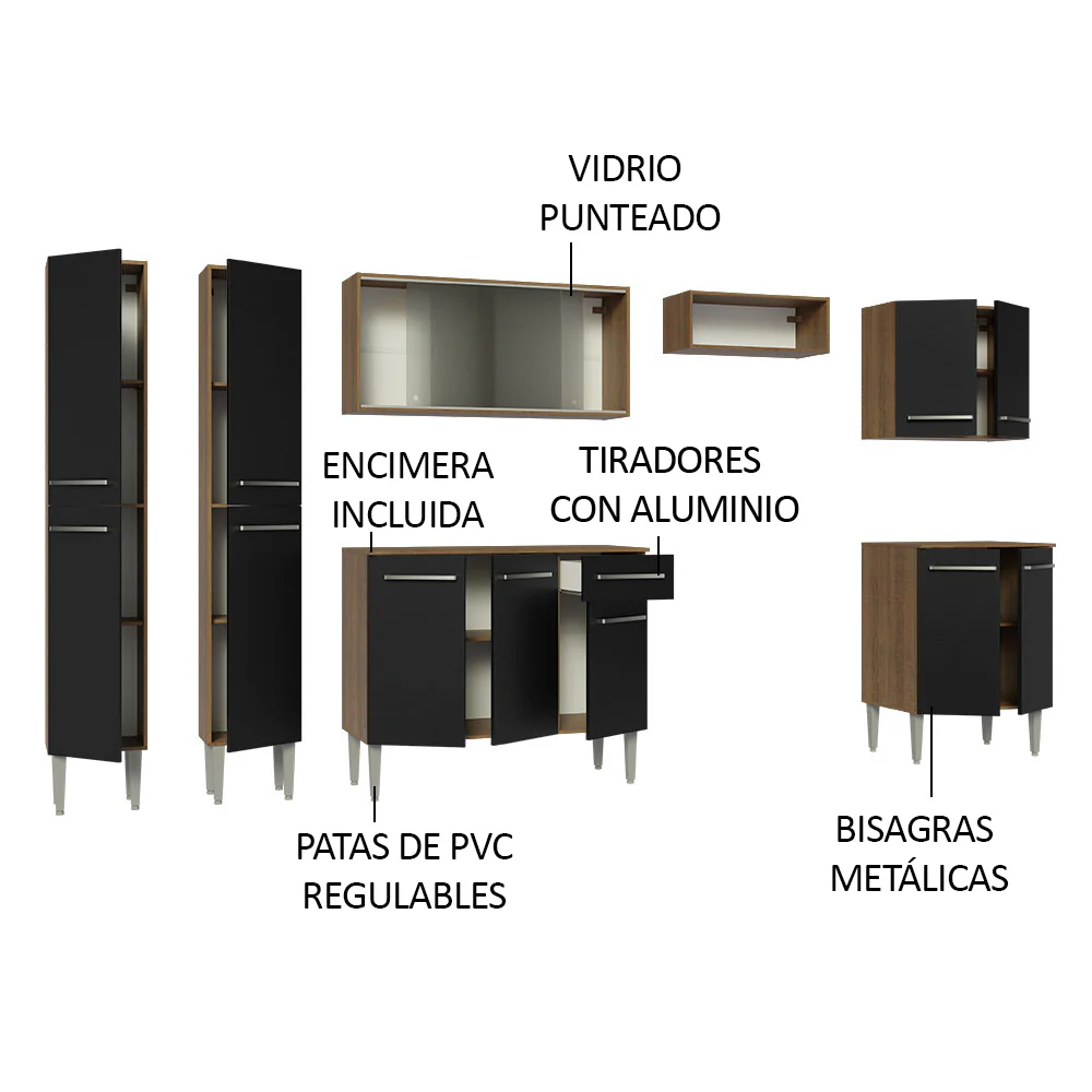 Combo completo de Cocina 293 cm Marrón/Negro Emilly Madesa 04 - Image 4
