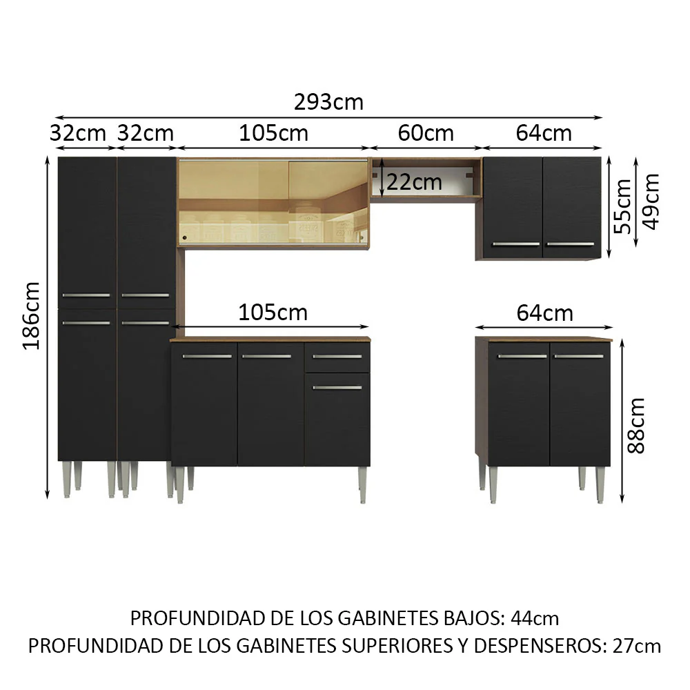 Combo completo de Cocina 293 cm Marrón/Negro Emilly Madesa 05 - Image 2