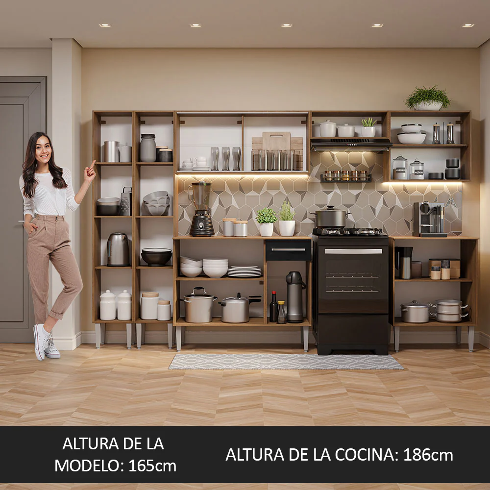 Combo completo de Cocina 293 cm Marrón/Negro Emilly Madesa 05 - Image 5
