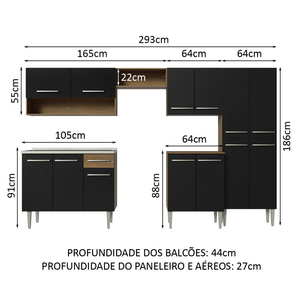 Combo completo de Cocina 293cm Con Bacha de acero inoxidable Emilly Madesa 09 - Image 2