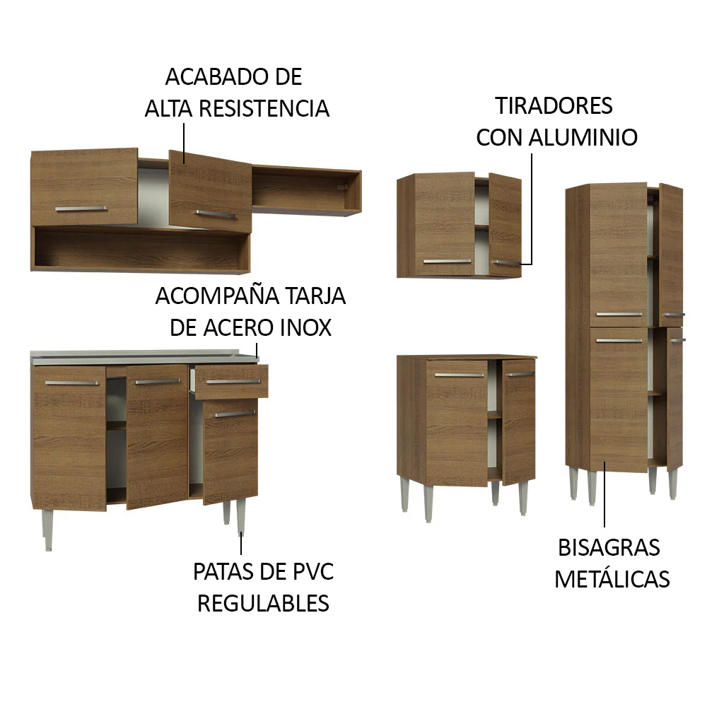 Combo completo de Cocina 293cm con Bacha de acero, Marrón Emilly 09 - Image 6