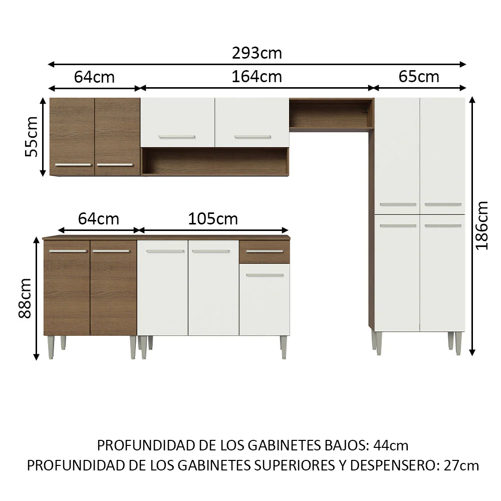 Combo completo de Cocina 293cm Marrón/Blanco Emilly 01 - Image 2