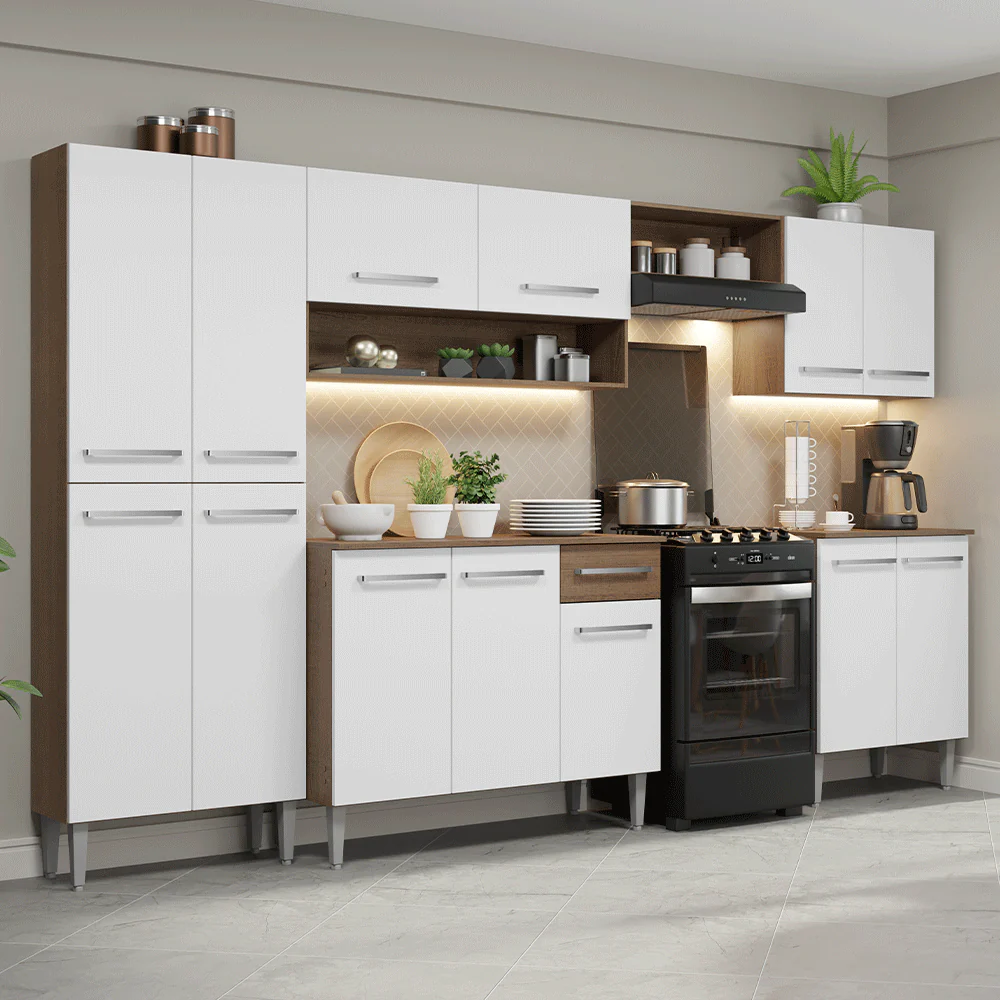Combo completo de Cocina 293cm Marrón/Blanco Emilly Madesa 02