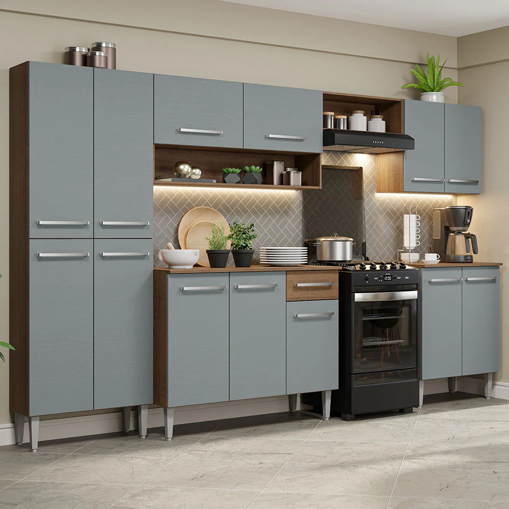 Combo completo de Cocina 293cm Marrón/Gris Emilly Madesa 02