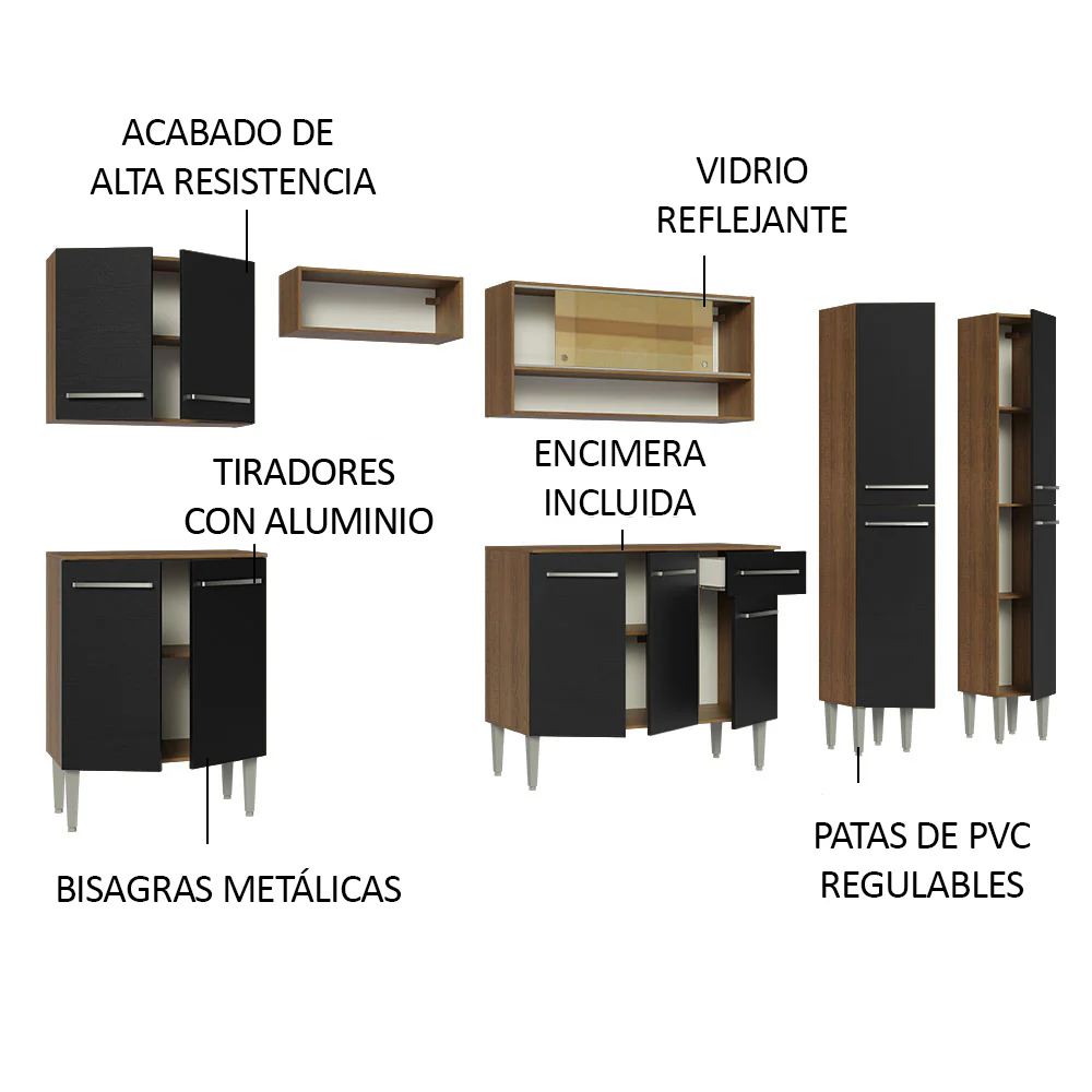 Combo completo de Cocina 293cm Marrón/Negro Emilly Madesa 03 - Image 4