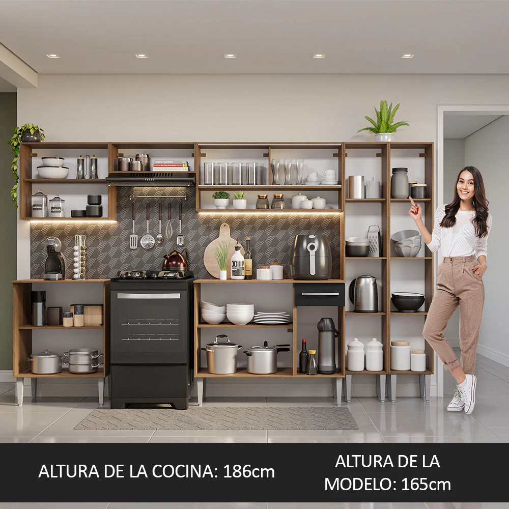 Combo completo de Cocina 293cm Marrón/Negro Emilly Madesa 03 - Image 5