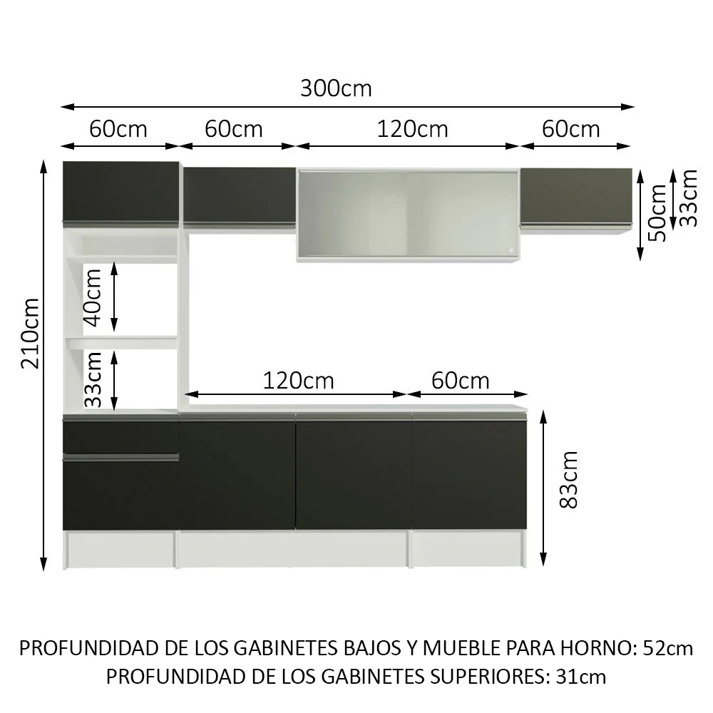 Combo Completo de Cocina 300 cm Blanco/Negro Topazio Madesa 01 - Image 2